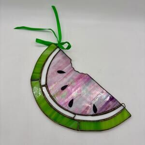 Stained Glass Watermelon Slice Suncatcher Window Hanging Fruit Summertime Slag
